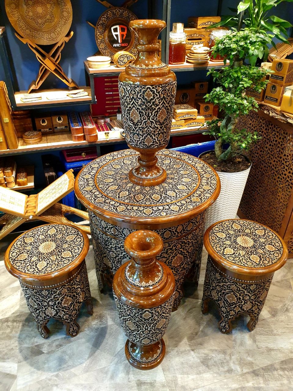 Handcrafted carved walnut piece with geometric patterns in the Kokand woodcarving tradition